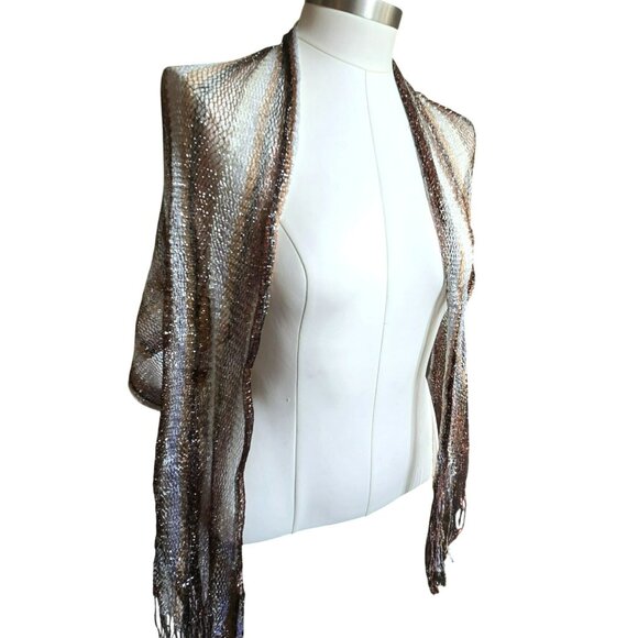 Elegant Metallic Knit Scarf Wrap With Fringe For Women 50x70 JJ4074 - Picture 6 of 11